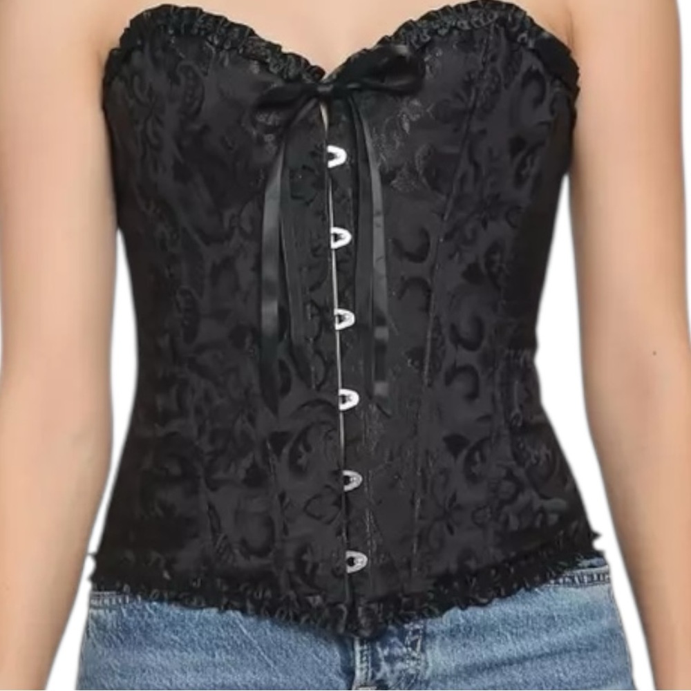 Hot Topic Black Lace Jacquard Witchy Vamp Romantic Bow Goth Cosplay Bustier